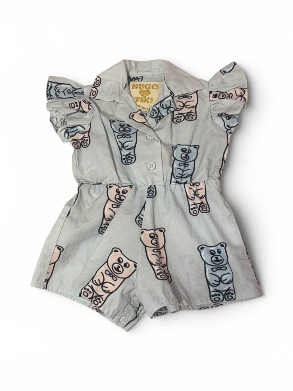 Hugo & Tiki 0-3 mo Baby Light Blue Gummy Bear Print Romper